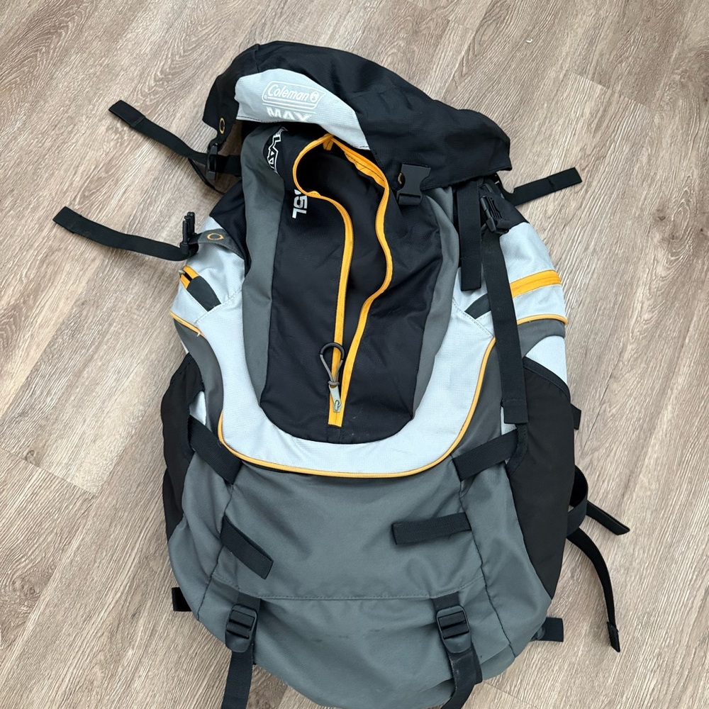 Coleman Black and Gray Men's Backpack with Yellow Accents